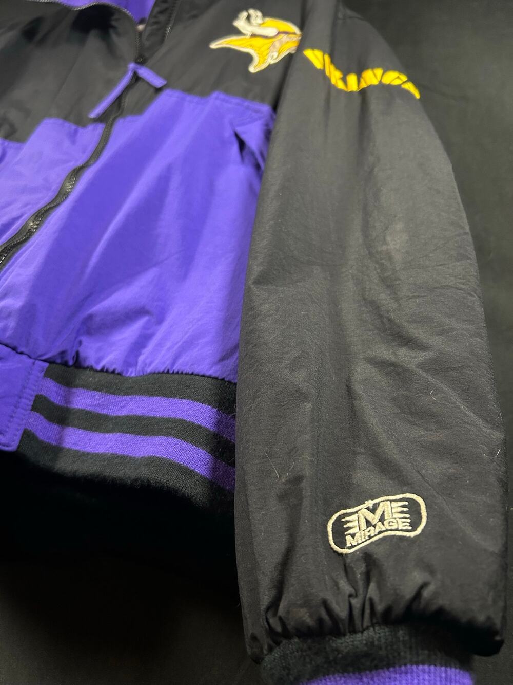 Vintage 90s Mirage Minnesota Vikings NFL Black Purple Fleece Lined Jacket